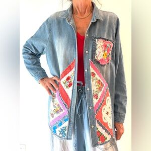 Floral Patchwork Denim Hankie Shirt